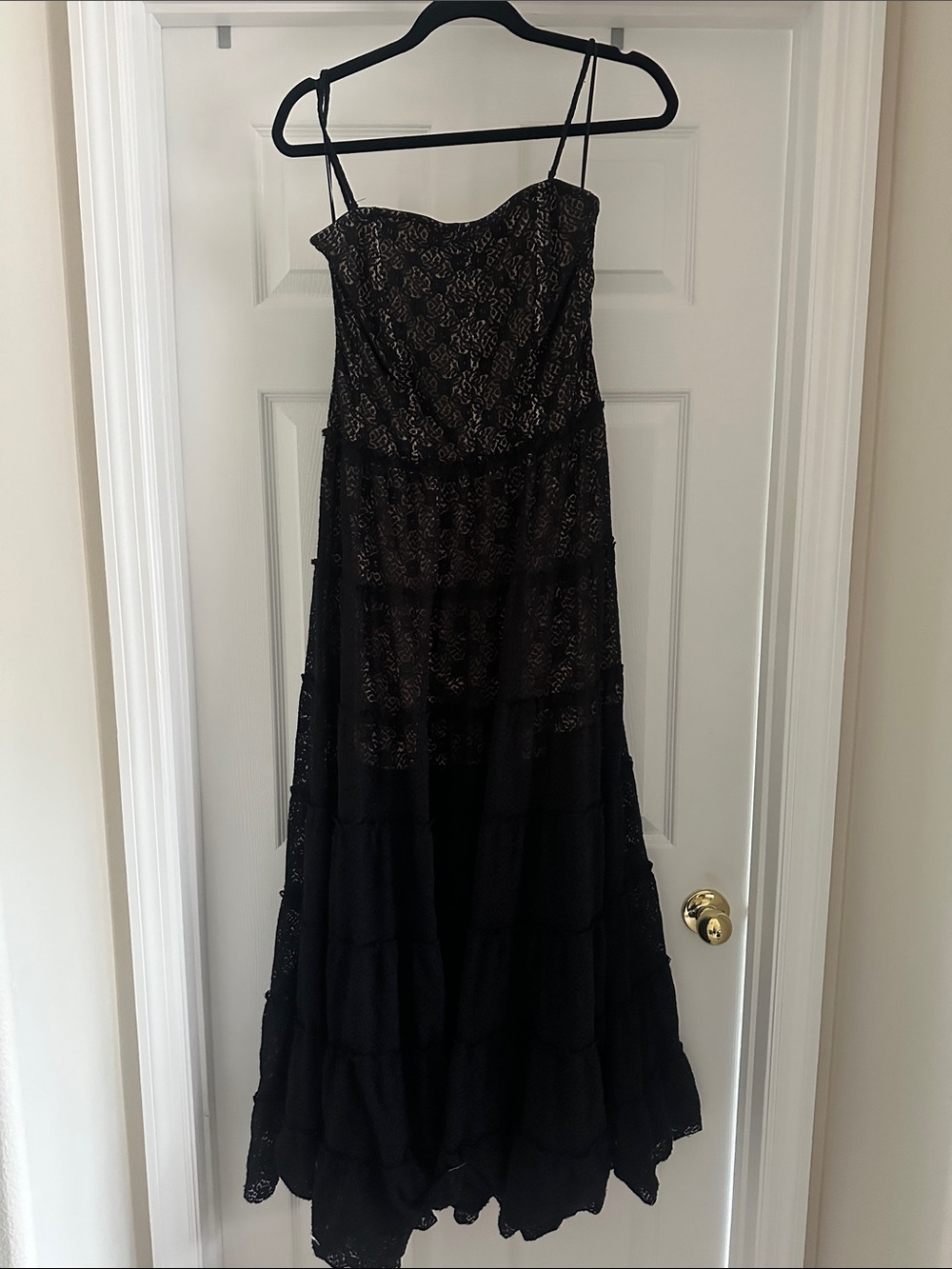 Urban Outfitters Black Lace Tiered Maxi Dress with Spaghetti Straps